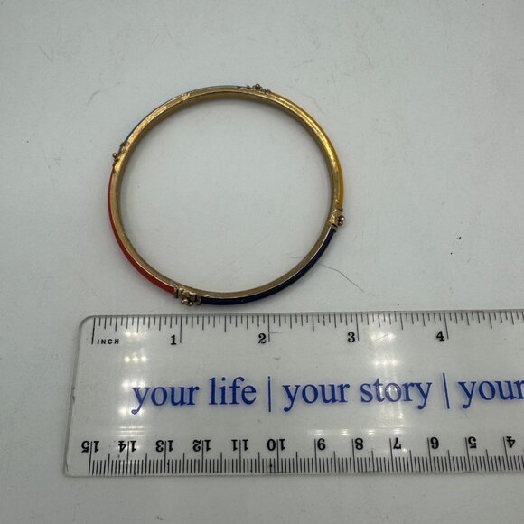 Enamel Gold-Tone Bangle Bracelet With Orange & Blue Inlay Accent - Picture 5 of 5